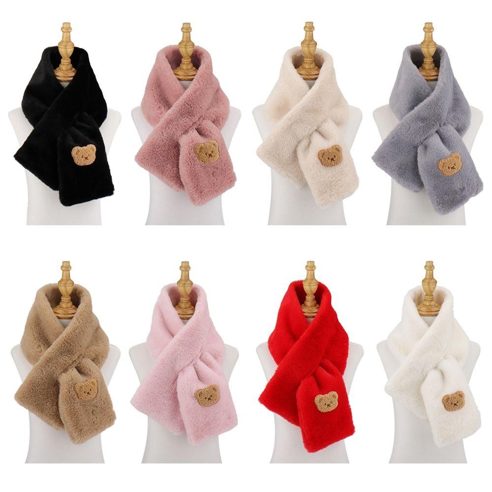 Women Faux Rabbit Fur Plush Shawl Neck Warmer Solid Color Cross Scarf Neckerchief Wrap