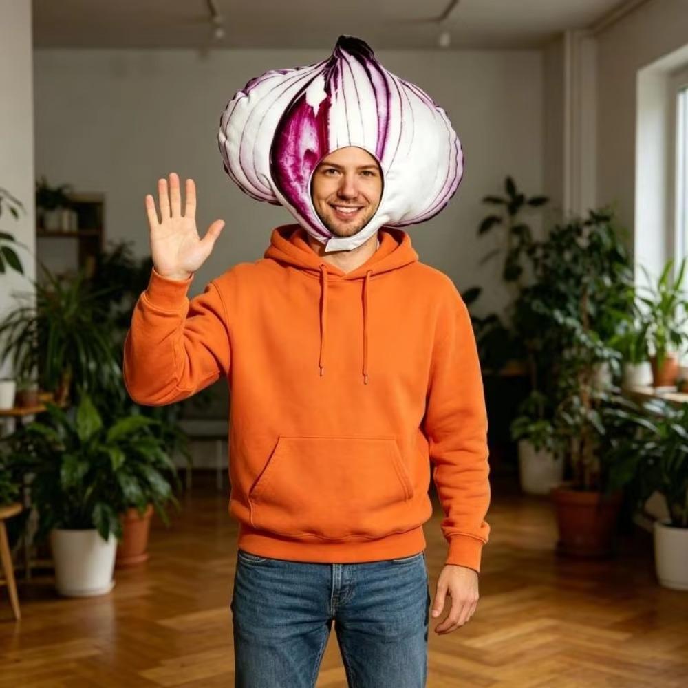 Soft Onion Headpiece Costume Hat Cute Cartoon Plush Hat Simulation Fruit Headgear Costume Parties