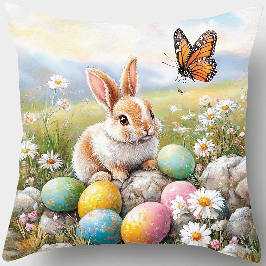 pcs Easter Bunny and Egg Pillowcase Printed Polyester cm Throw Pillowcover Decorative Sofa Cushion Pillowslip Home Decor