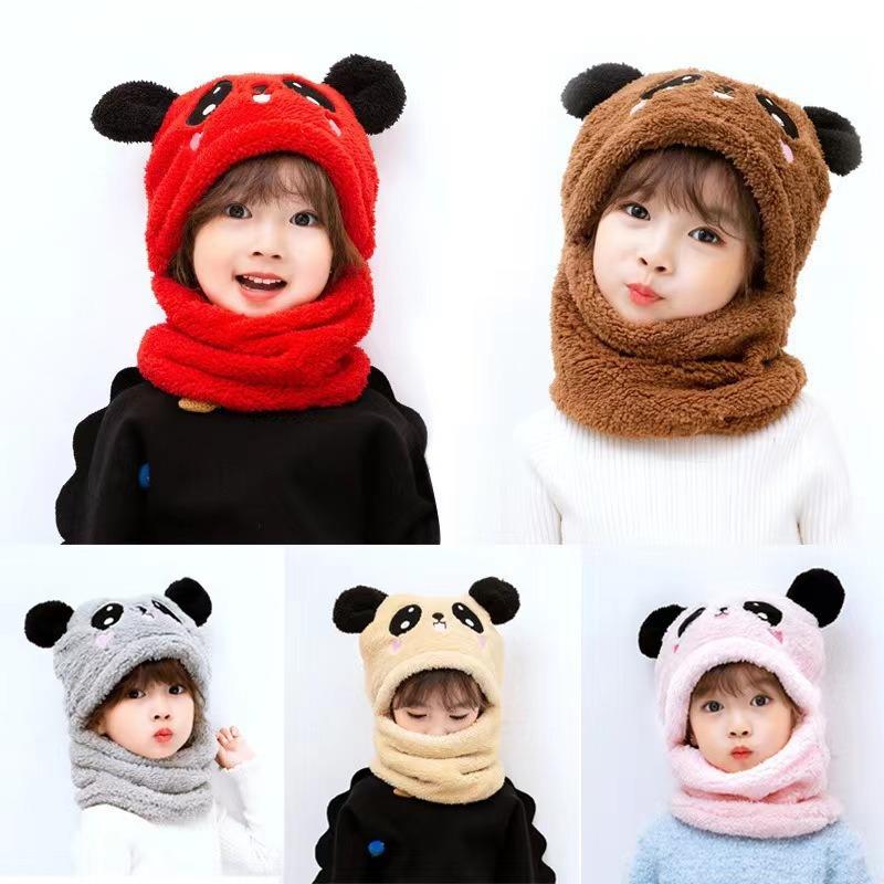 1-12Y Winter Cartoon Rabbit Coral Velvet Cap Plush Balaclava Kids Caps Double Fleece Baby Scarf Hat Baby Accessories