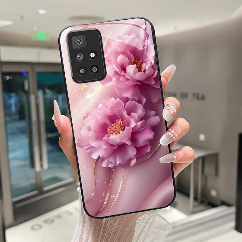 For Xiaomi Redmi 10 Prime 2022 Phone Case Tempered Glass Hard Shell flower Cute cats Coque For Redmi10 10Prime 2022 Back Cover