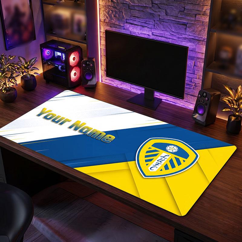 Большой коврик для мыши Leeds United на заказ, Печать персонализированного текста с именем, Нескользящий коврик для стола с логотипом футбольного клуба, Игровой подарок