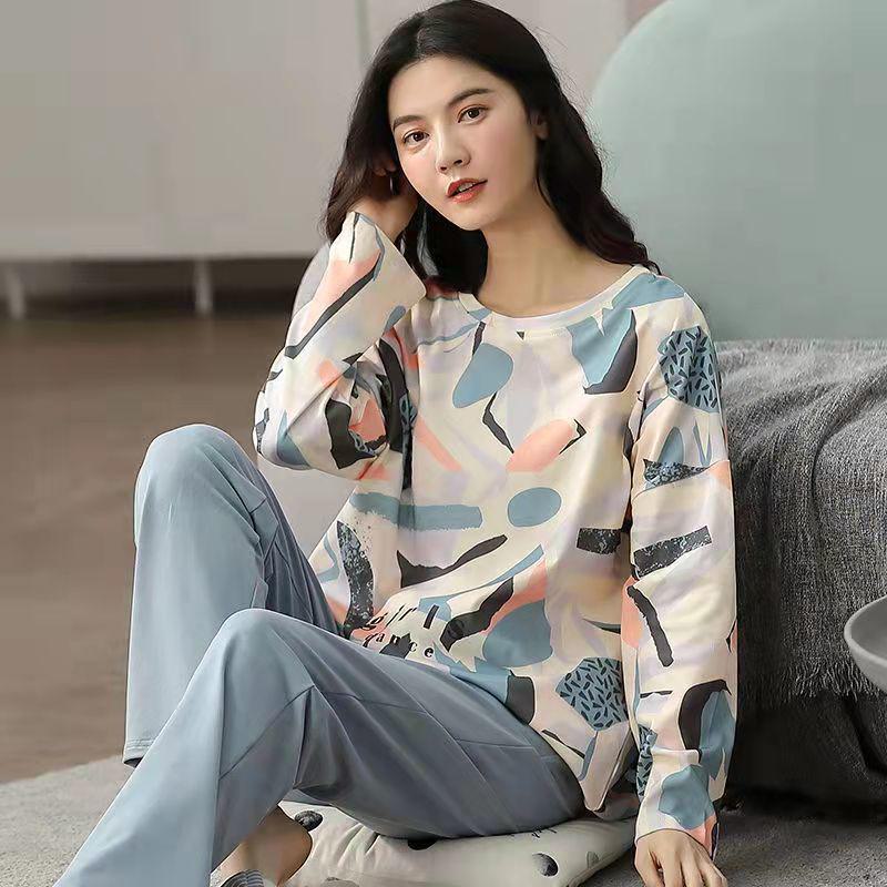 Women's Cartoon Long Sleeve Pajamas - Cute & Comfy Korean Style for Spring & Autumn - Plus Size Available