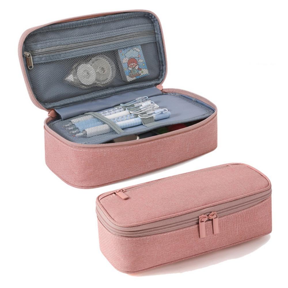 Large Capacity Student Stationary Boxes Double Zipper Pencil Case Pen Bag  Stationery Organizer