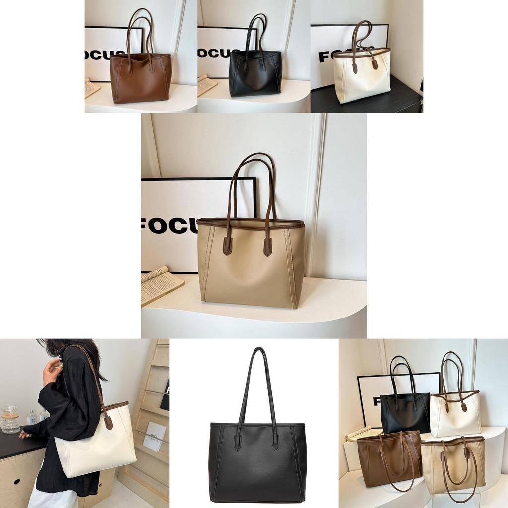 Stylish Retro Large Capacity Tote Bag For Women Ideal For Daily Commuting In White Brown Black And Khaki