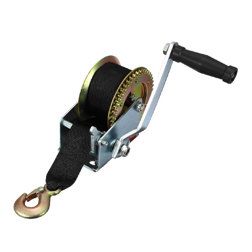 Черная ручная лебедка 1200 фунтов/544 кг, двухскоростная, синтетическая, для лодочного прицепа, кемпера, с 8-метровым ремнем