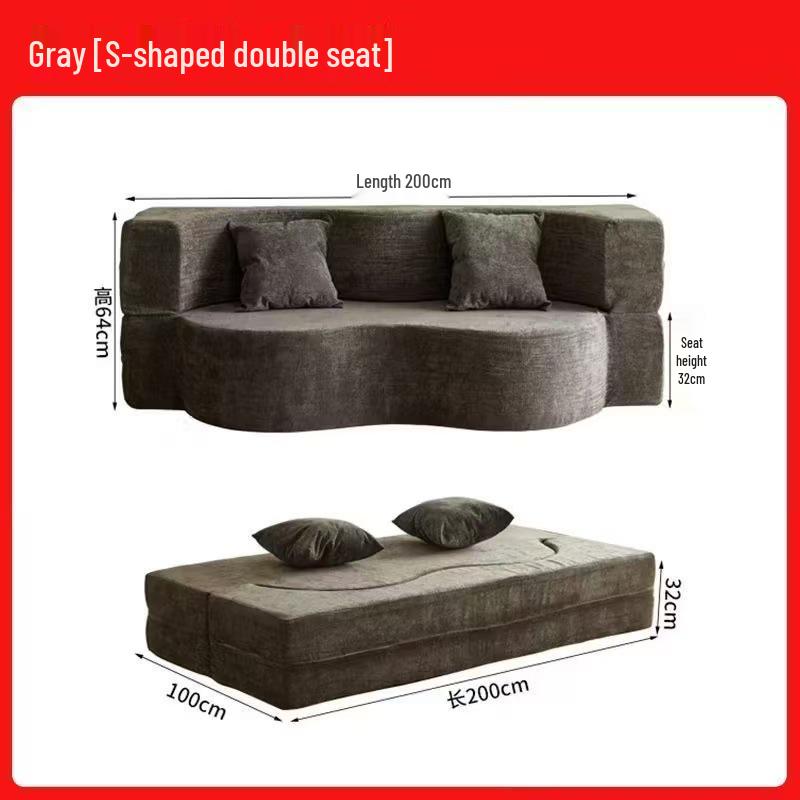Dual-Purpose Foldable Fabric Sofa Bed for Three