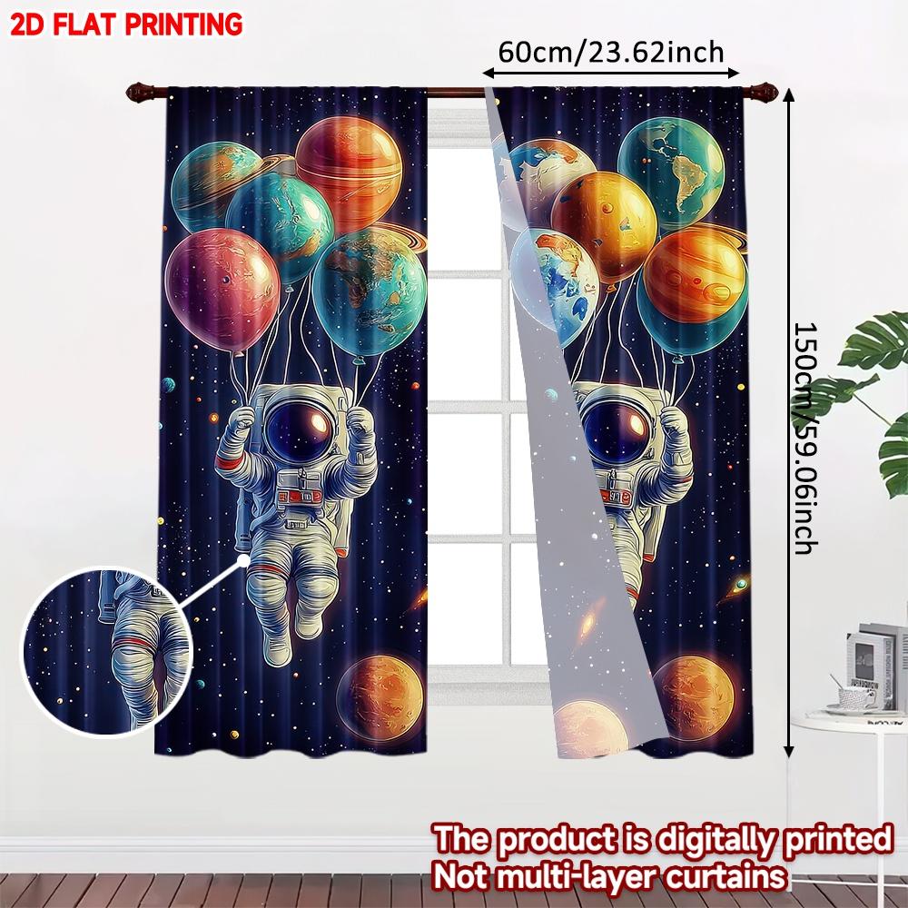 2D flat printing 2pcs Scene Curtains Space Balloons Adventure Digital Printed Polyester Drapes Festive Curtains Perfect for