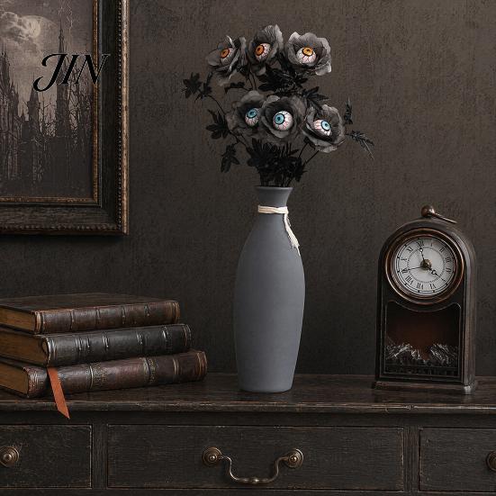 Realistic Spooky Decorations Halloween Eyeball Flower Stem, Artificial Rose Floral Pick with Eyeball, Durable Gothic Black Branches for Vase,
