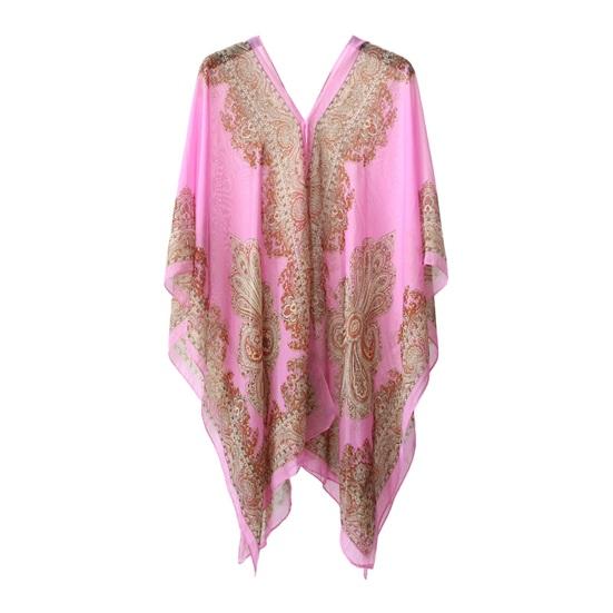 Women Scarf Poncho Cashew Flower Print Multi-function Chiffon Vintage Anti-sun Bikini Cover Up for Beach EMA