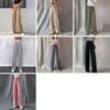 Women Ice Silk Pants Elastic High Waist Adjustable Drawstring Straight Wide Leg Pants Solid Color Long Trousers Daily Wear
