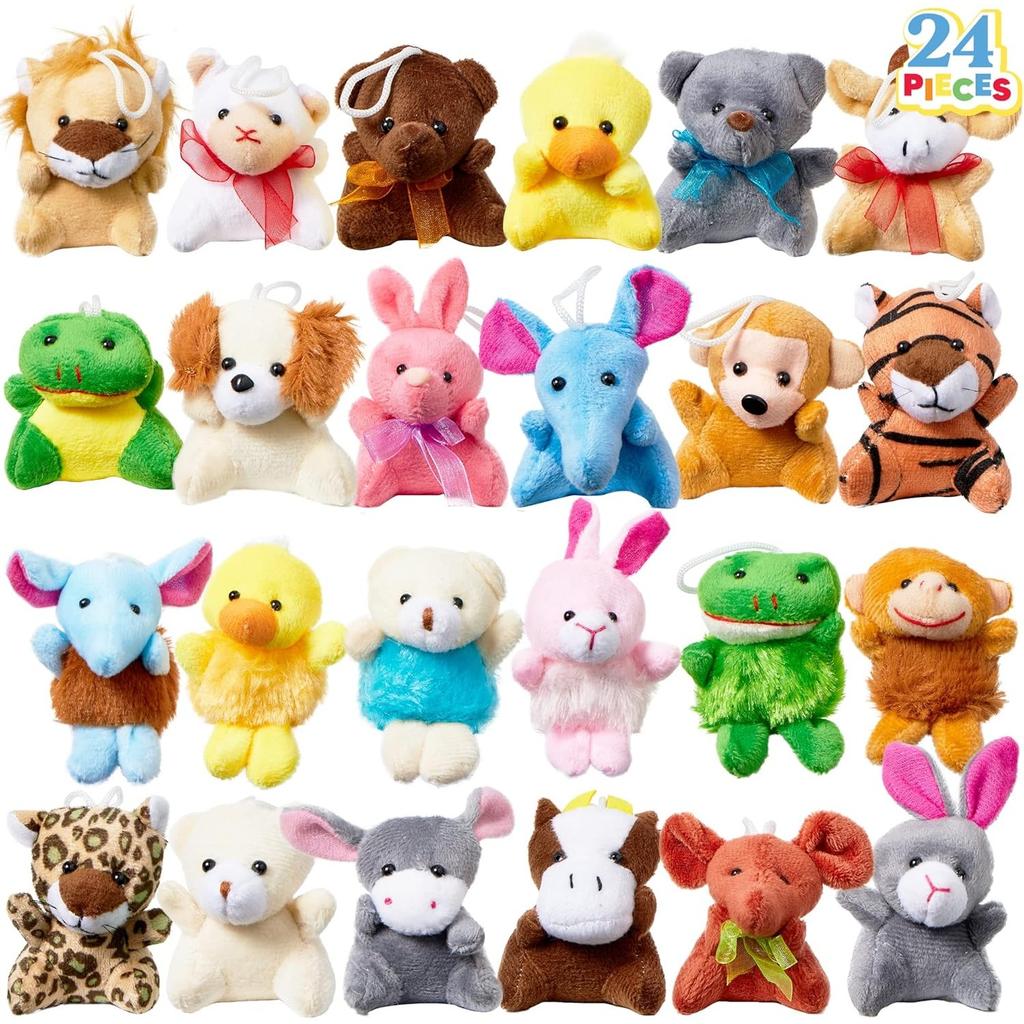 JOYFY 24 Pack Mini Animal Plush Toy Assortment Animals Keychain Decoration for Kids Small Stuffed Animal Bulk Halloween