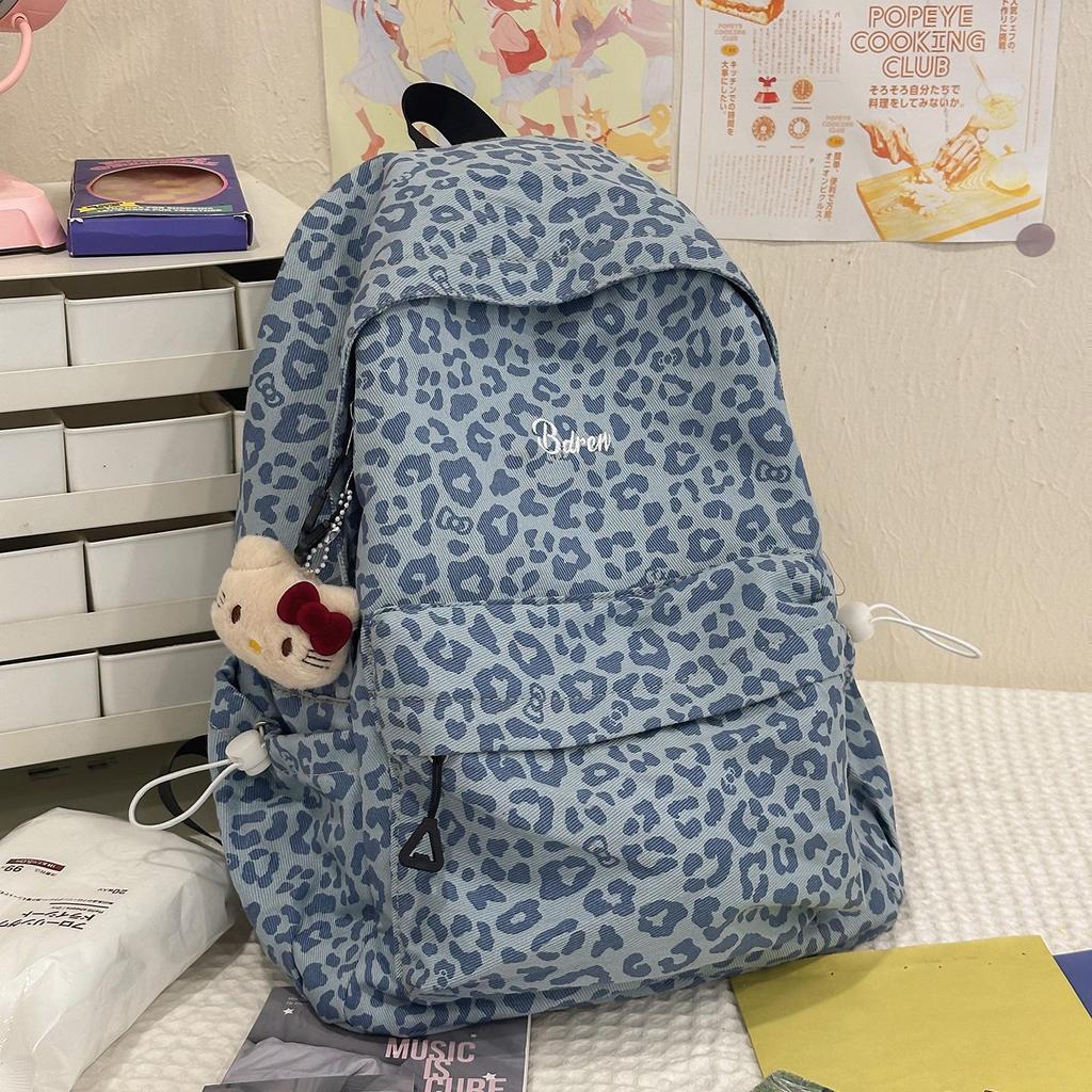 Women's Red Leopard Print Double Shoulder Backpack - Stylish American Niche Travel Bag, Large Capacity, Lightweight