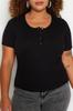 Women's Style Plus Size Blouse Black U-Neck Snap Crop Knitted Blouse