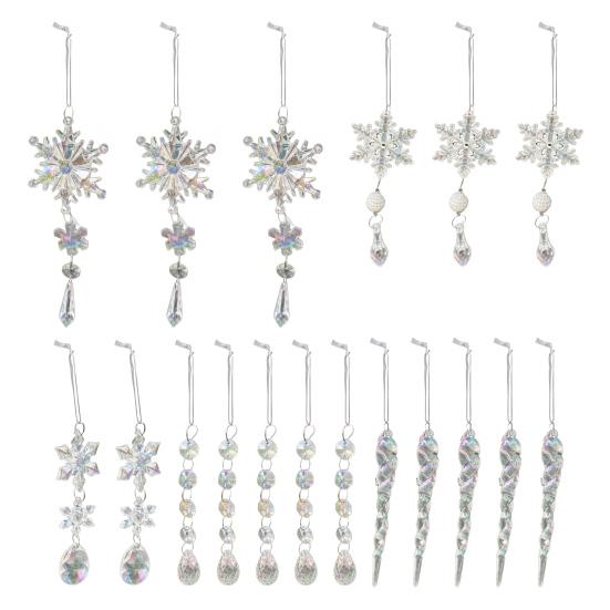 18 Pcs Crystal Christmas Ornaments for Tree Clear Acrylic Snowflake Icicle Hanging Ornaments with Drop Pendants Winter Wonderland
