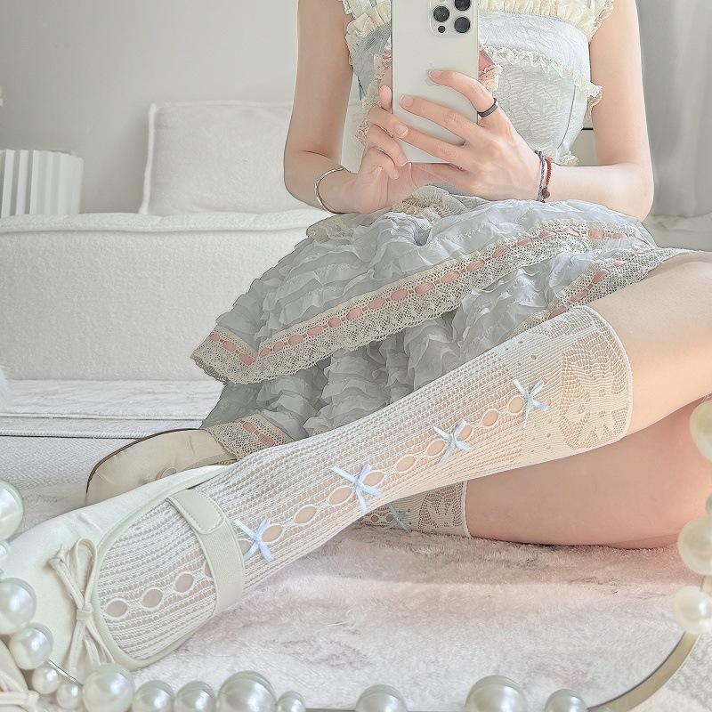 Японский стиль soft girl сексуальный чистый стиль желания гольфы женские весенне-летние тонкие полые сетчатые милый бант носки для наслоения
