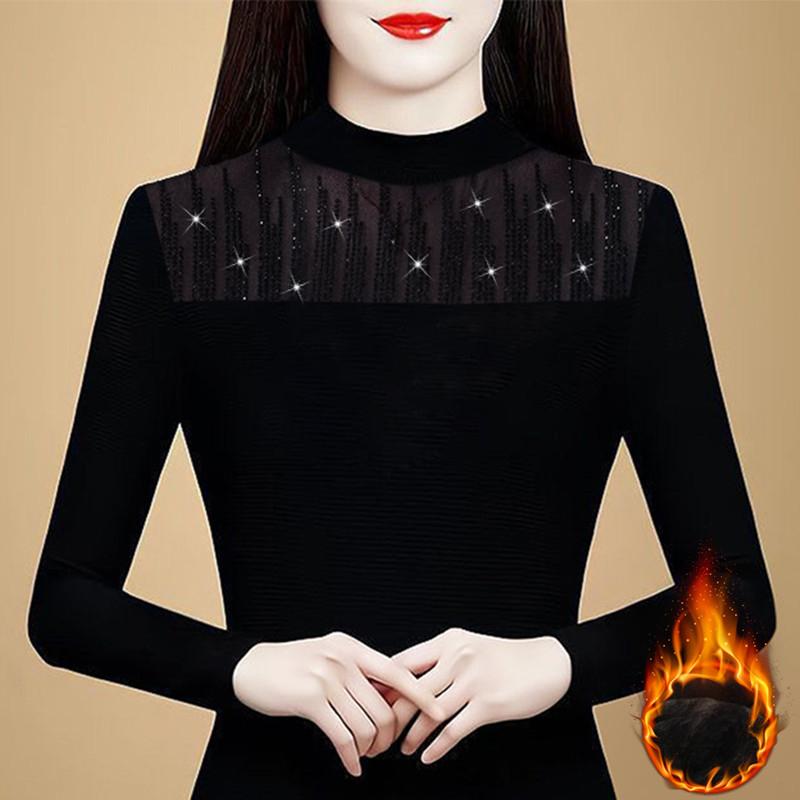Новая зимняя рубашка с полувысоким воротом для женщин, пуловер с длинными рукавами, модная рубашка для футболки внутри и снаружи