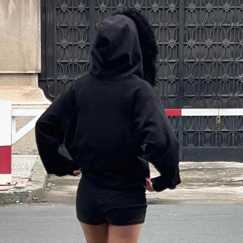 Худи на молнии Y2K осенне-зимнее черное