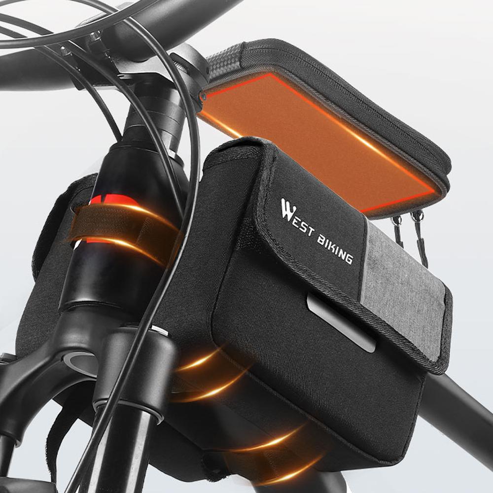 Двусторонняя сумка для велосипеда объемом 2 л, сумка с передней трубкой на велосипедную раму, сумка для мобильного телефона с сенсорным экраном, двойная молния