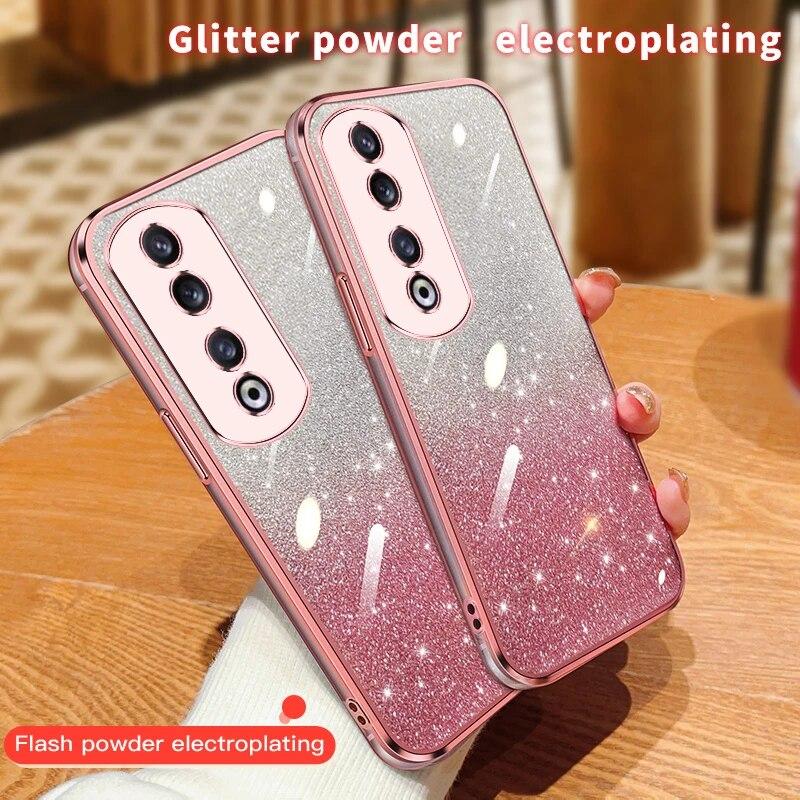 Fashion Plating Gradient Glitter Case For Huawei Honor 100 90 80 Pro 70 60 SE 50 9X X50 X50i X40 X30 X20 X9A Silicone Back Cover