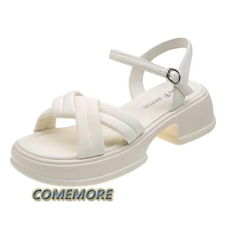 Fashion Summer 2024 New Women's Fashion Platform Cross-toe Sandals Comfortable Casual Shoes Luxury Sandals Heels Woman Round Head Beach