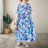 Новое хлопковое платье больших размеров с коротким рукавом и цветочным принтом для женщин, повседневное свободное длинное летнее платье