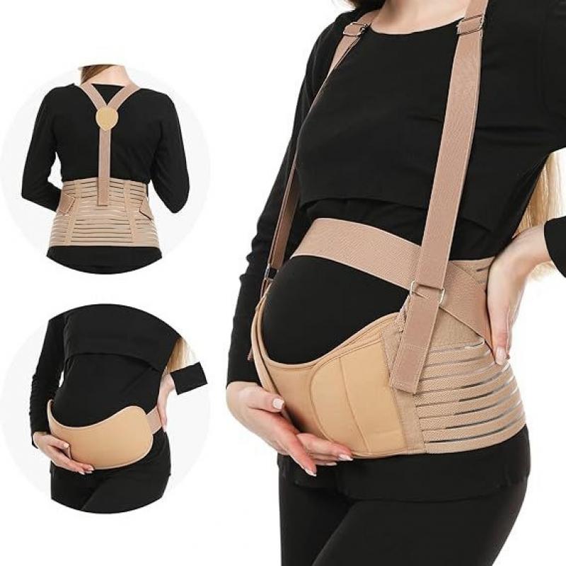 Maternity Belly Support Band 3-Piece Set, Adjustable Pregnancy Back Brace for 2nd & 3rd Trimester, Relieve Back & Hip Pain, Belly Band for Women