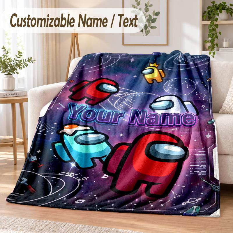 Among Us Custom Name Flannel Throw Blanket Soft Warm for Sofa Bed Indoor Home Use