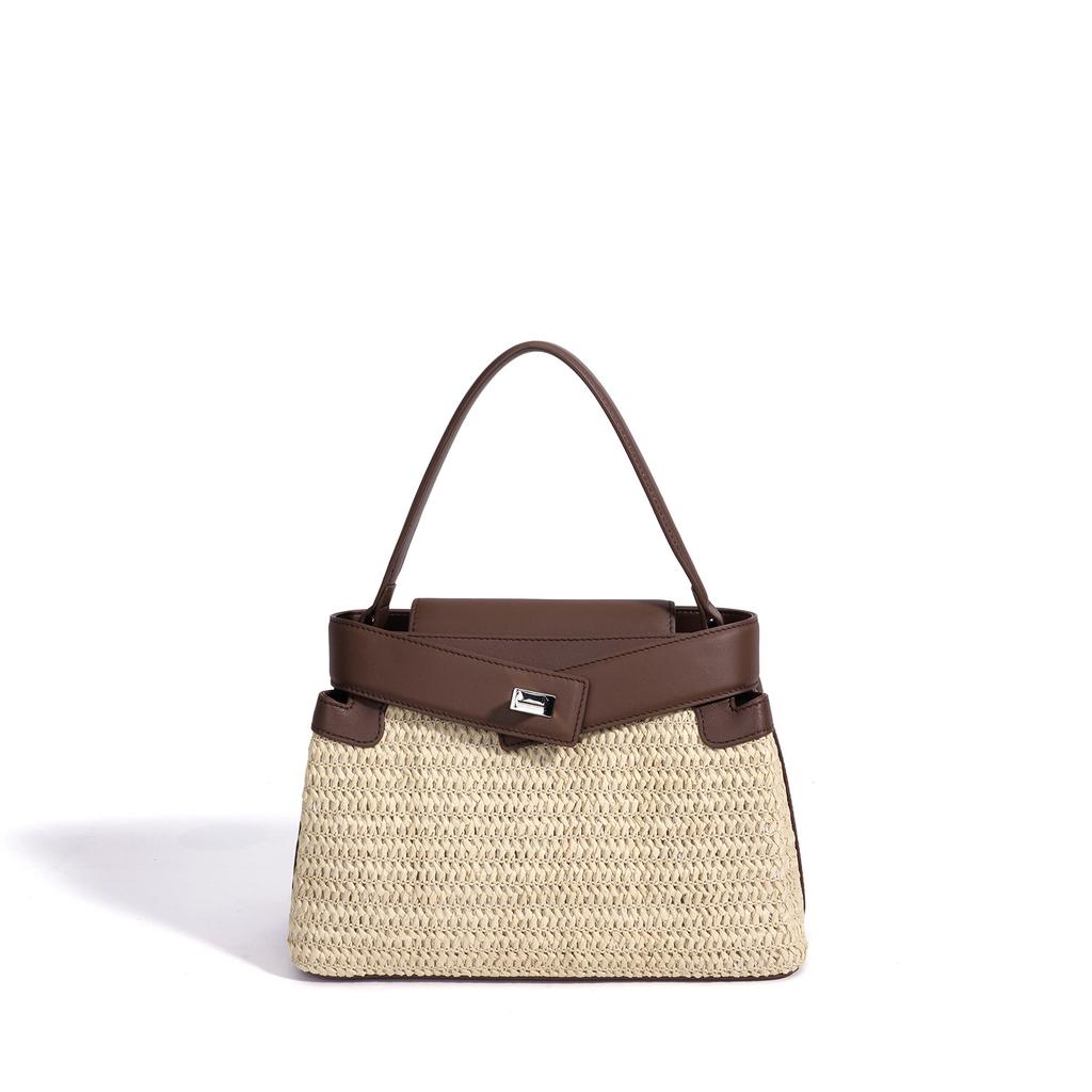 Spring and summer leather premium handbag beach vacation shoulder bag simple straw messenger bag small square bag