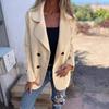 Women Winter Overcoat Turn-down Collar Solid Color Double-sided Woolen Double-breasted Loose Fit Coat Thermal Long Sleeved Commuting Dating Coat