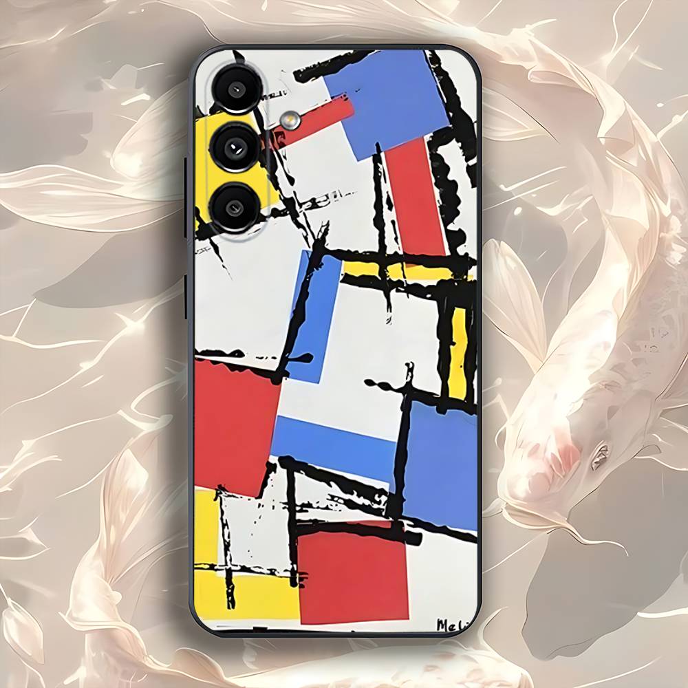 Abstract Piet Mondrian Phone Case For Samsung Galaxy A73,31,32,72,41,53,52,71,22,5G,Note,J7,8,9 Soft Black Cover