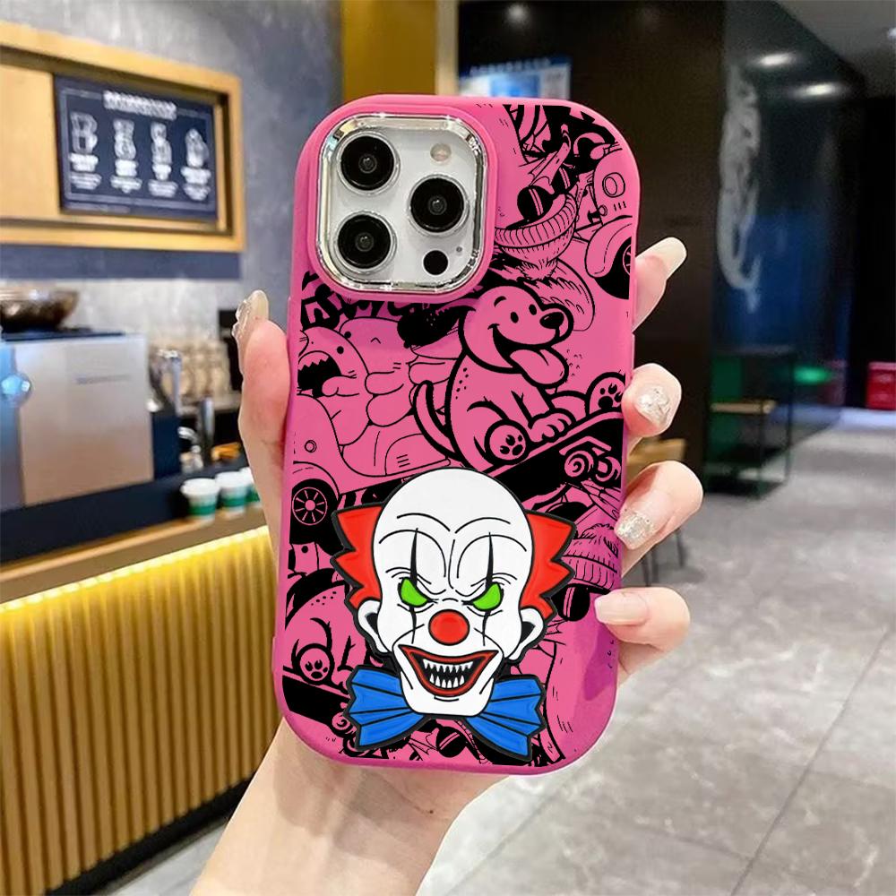 Phone case: 2D flat design, suitable for iPhone 18 17 16 15 14 13 Pro protective case, scary clown, perfect Christmas and Halloween holiday gift