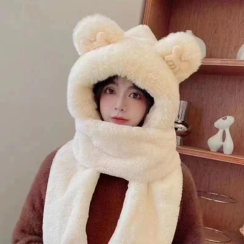 Зимняя женская плюшевая теплая шапка, шарф, перчатки, интегрированный утепленный уличный велосипедный комплект из трех предметов, защищающий от холода