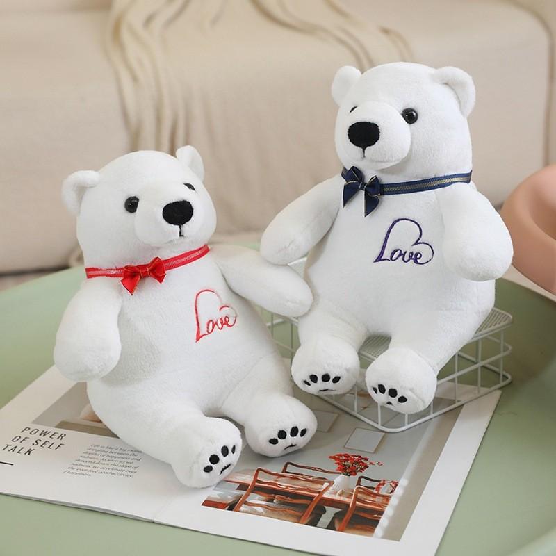 Bowtie Bear White Plush Toy Cartoon Animal Stuffed Doll Decoration Gift Kids