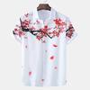 Men Shirt Cardigan Contrast Color Chinese Style Ink and Wash Painting Plum Blossom Summer Top Daily Clothes