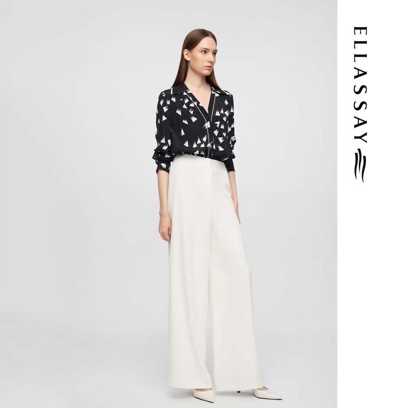 ELLASSAY Women's Mulberry Silk Blend Irregular Hem Slanted Placket Lapel Shirt
