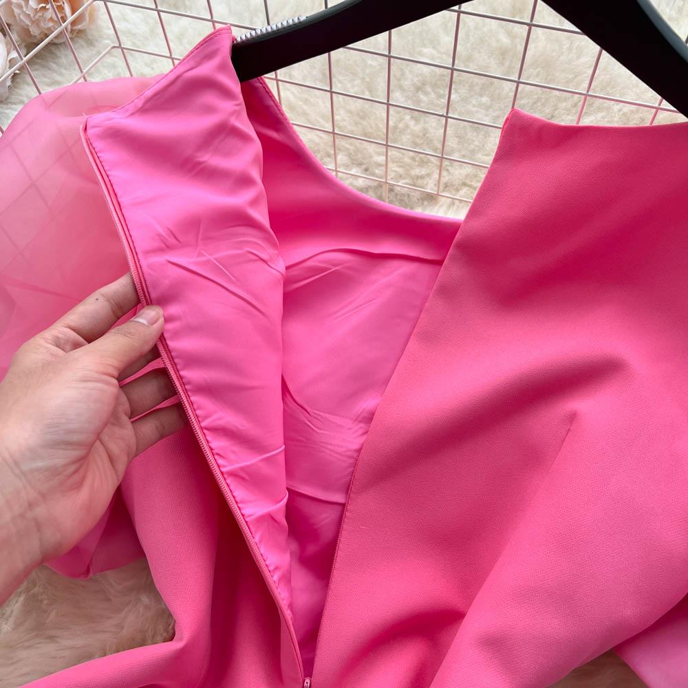 Women High Quality Beading Party Dress Summer Puff Short Sleeve Feather Design Slim Sundress French Vintage Split Midi Pencil Dress