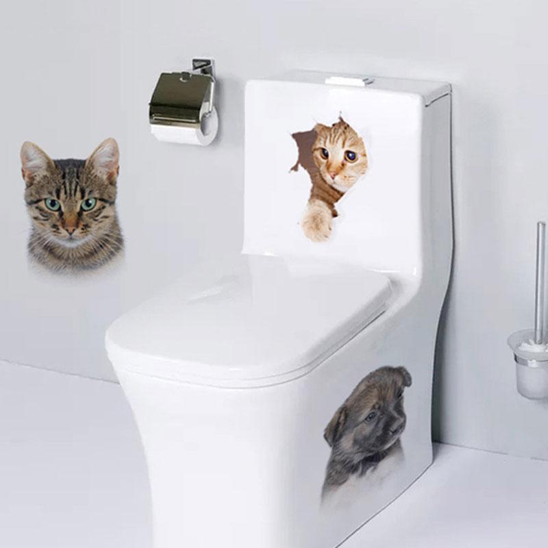 1 шт., настенные, окна, 3D наклейки для туалета с кошками, ПВХ, милые животные, художественная наклейка, домашний декор