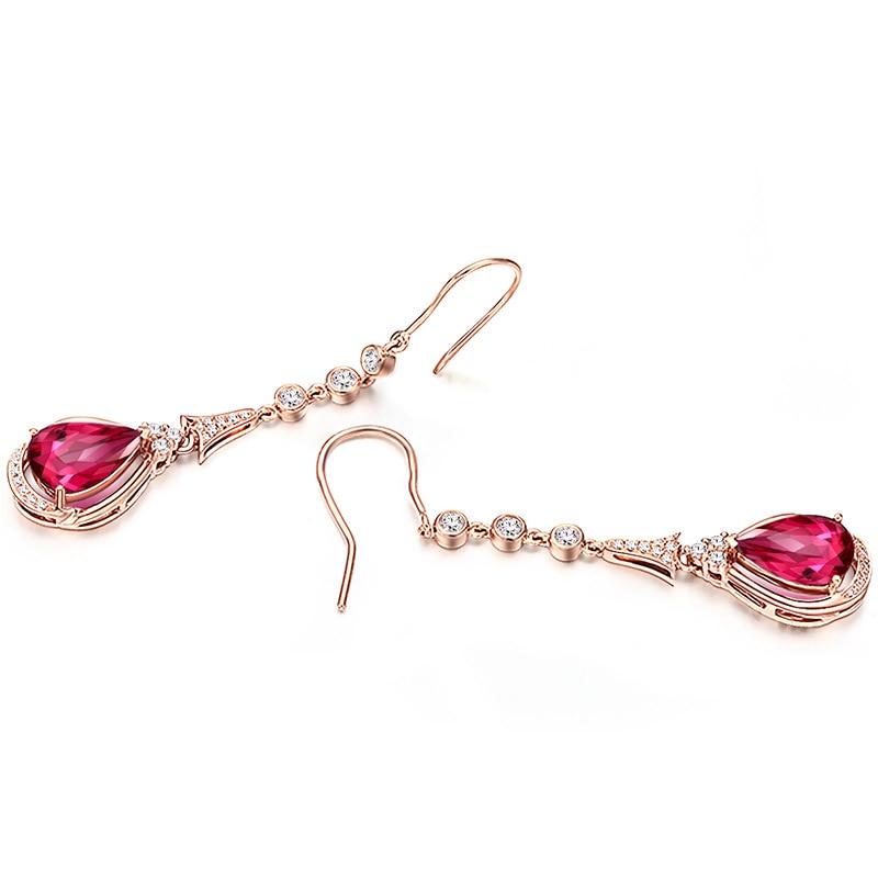 BELLA BOX Charms Long Earrings For Women Water Drop Shaped Gemstone Ruby Elegant Female