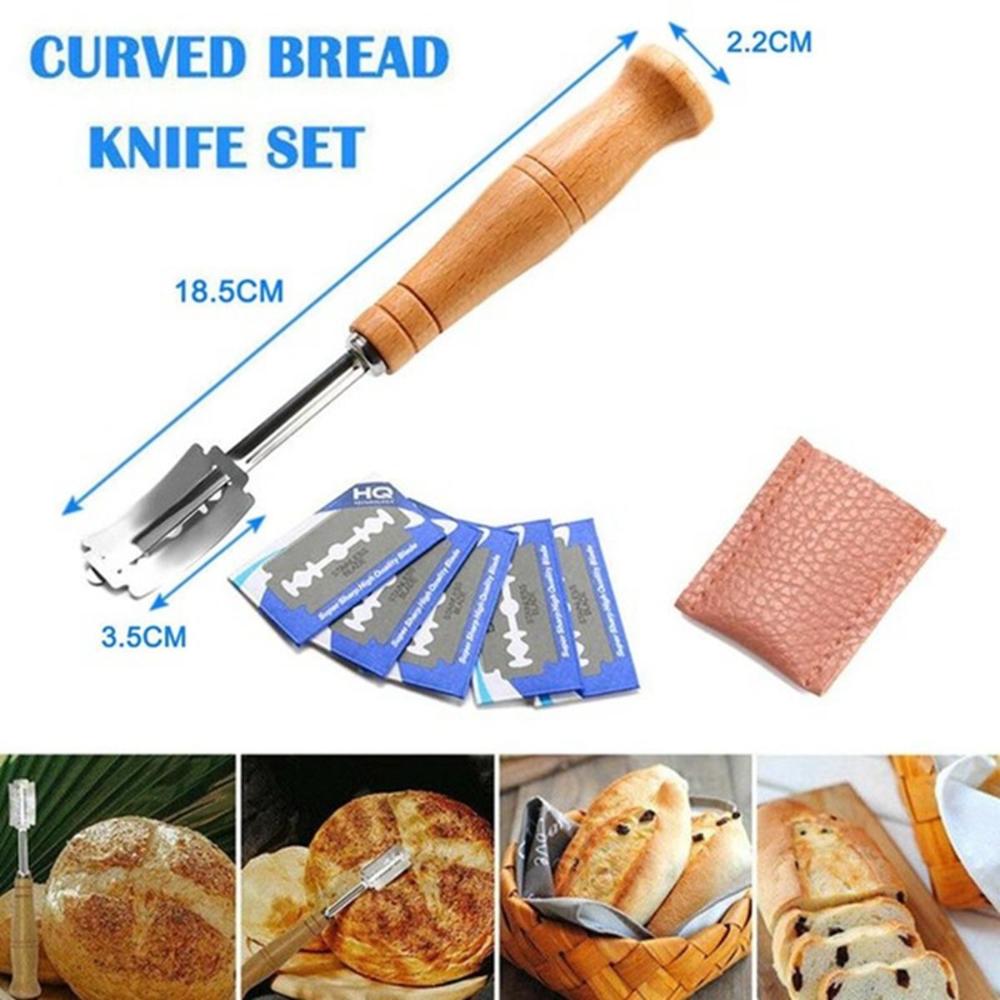 With 5pcs Replacement Blades Arc Curved Bread Lame Cutter Toast Knife Dough Slicer Baking Tools