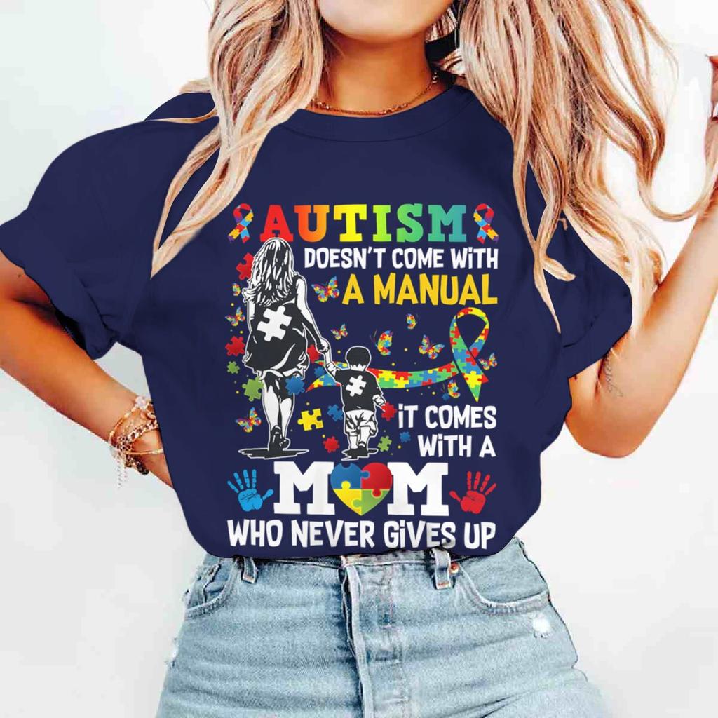 Autism Mom Shirt Autism Doesnt Come with A Unisexual Autism Awareness Puzzle Ribbon Tshirts Womens Streetwear Mama Gifts