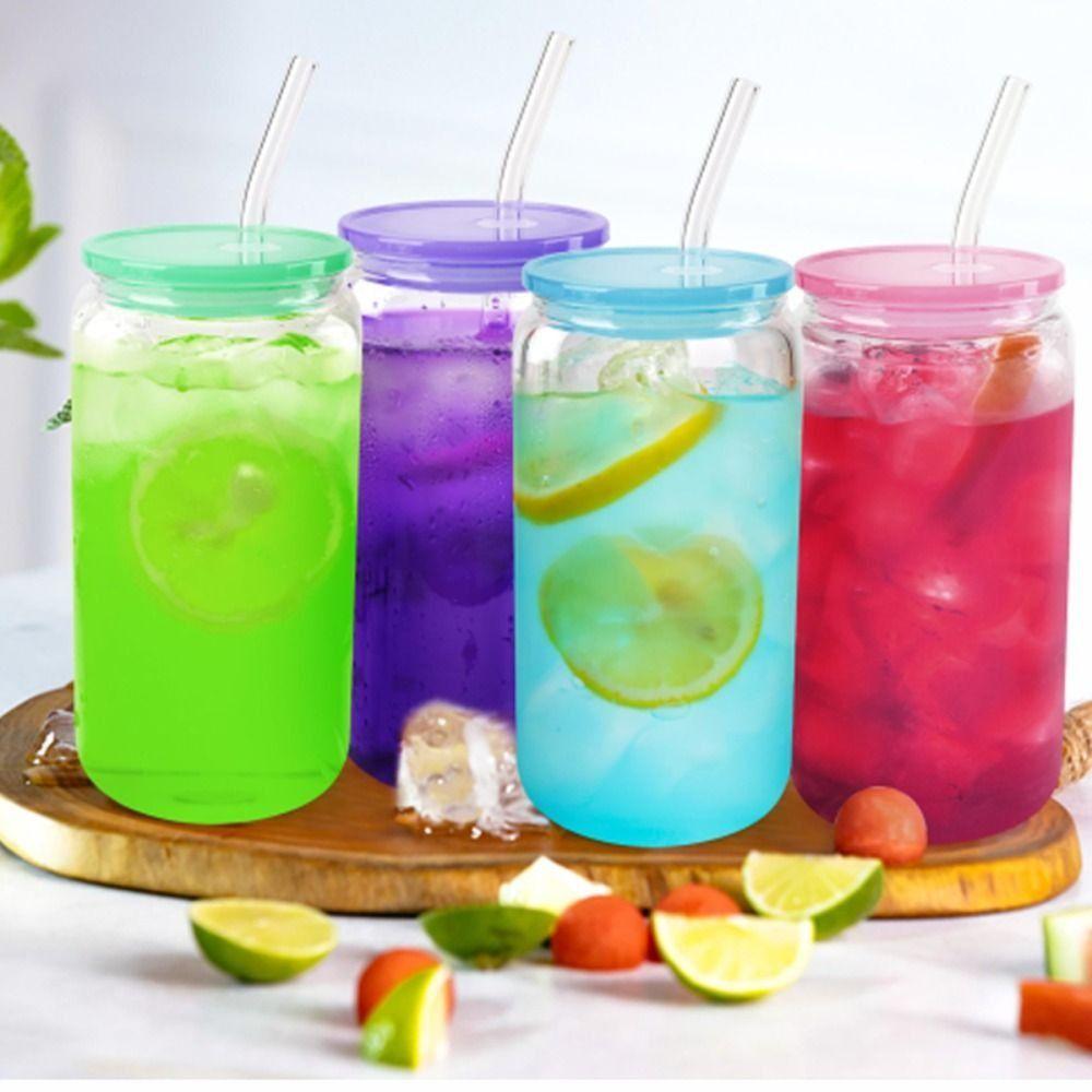 Reusable Glass Cup Straw Cover Plastic Sealing Leak Proof Cup Cover New Glass Cup Lids