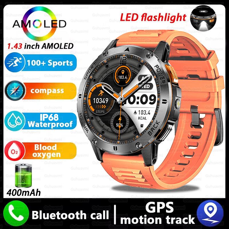 Новые GPS-смарт-часы для улицы 1,43'' AMOLED-дисплей 100+ спортивных режимов Голосовые вызовы Умные часы для мужчин Прочность военного класса