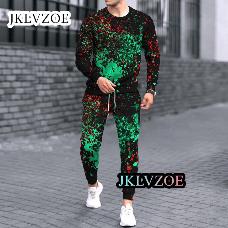 Men's Sets 3D Printing Long Sleeves T-shirt+Trousers O-Neck Streetwear Jogger Sportswear 2 Piece Suit Oversize Fashion Clothes