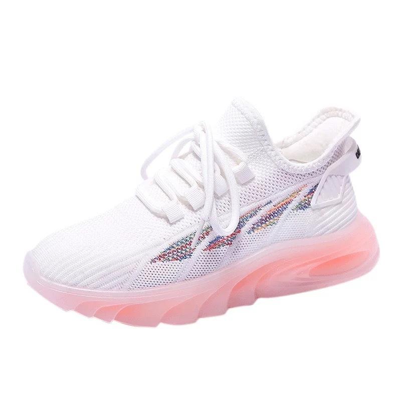 2025 spring women's shoes colored jelly bottom round head low-top breathable fly-woven fabric women's super soft sports shoes