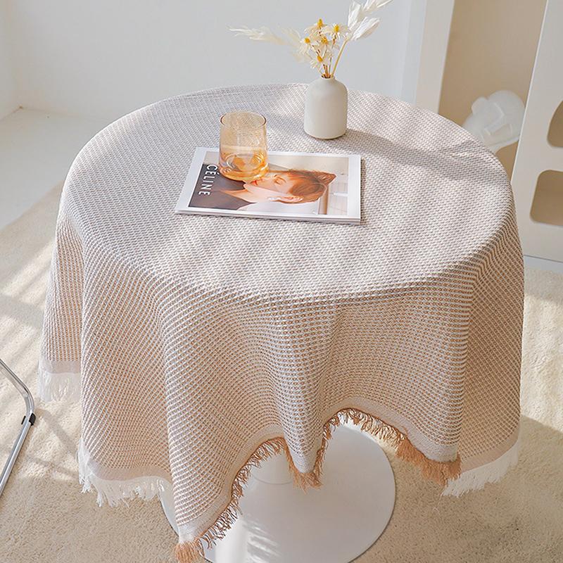 French Cotton Linen Tablecloth, Round Tablecloth, Light Luxury, Simple Style, Tea Table Cloth, 90Cm