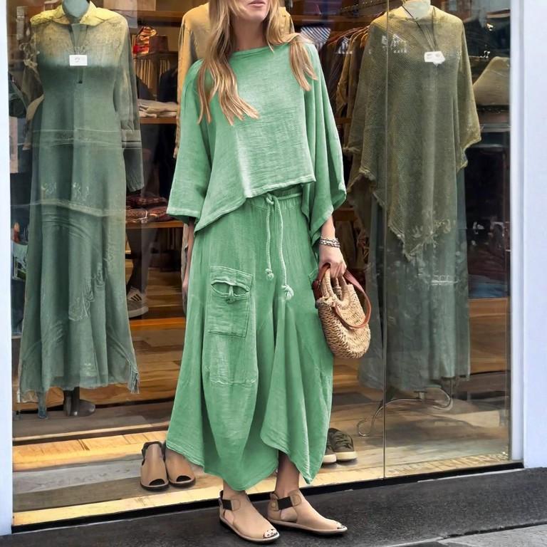 Женский свободный удобный повседневный модный однотонный топ с длинными рукавами, однотонная юбка, комплект из двух предметов