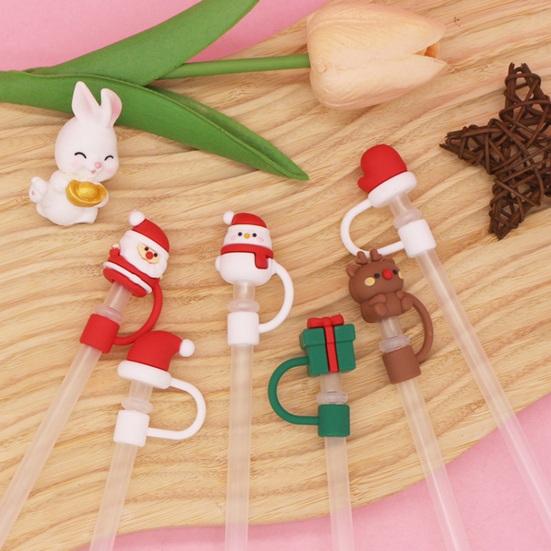 2Pcs Christmas Silicone Straw Cap 10mm Reusable Dust-Proof Straw Topper for Cup Party Decor Santa Claus Snowman