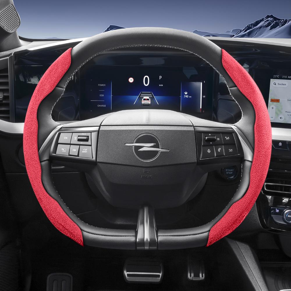 rzmup5 Suitable for Opel Sports Suede Steering Wheel Cover, Split Snap-On Anti-Slip Style, for Models Such as Corsa, Mokka, Astra, Grandland, Combo,