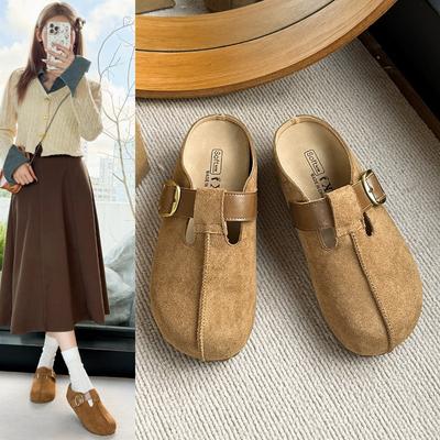 Внутренний увеличивающий высоту мешок голова полутапочки женские летние новые ретро верхняя одежда Бокен полуподнос обувь один педаль ленивые сандалии